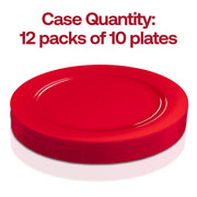 Solid red holiday-themed round plastic dinner plates - BPA free