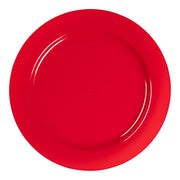 Solid red round disposable plastic dinner plates, 10.25-inch diameter