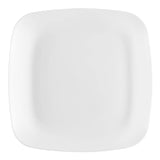 Solid white flat rounded square disposable plastic buffet plates, 8.5-inch diameter, 120-pack for parties or events.