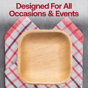 Square disposable pastry plates made from sustainable palm leaf, perfect for all occasions