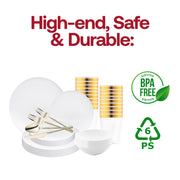 The White Organic Disposable Plastic Tableware Set presents flawless sizing to host refined weddings, galas, and upscale events