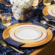 The White with Burgundy and Gold Harmony Rim Plastic Wedding Set provides ideal sizing and quantity for guests