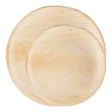 This eco-conscious dinnerware set features round palm leaf plates, perfect for environmentally friendly events