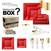 Thoughtfully crafted from BPA-free, recyclable plastic, the Red Square Disposable Plastic Tableware Set promotes refined eco-conscious dining
