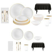 Traditions Set brings coordinated gold-rim plates, tumblers, and linens for a refined holiday tablescape