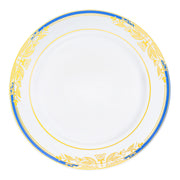 White with Blue and Gold Harmony Rim Plastic Appetizer/Salad Plates (7.5") Secondary | Smarty Had A Party