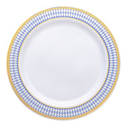White with Blue and Gold Chord Rim Plastic Appetizer/Salad Plates (7.5") Secondary | Smarty Had A Party