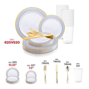 White with Blue and Gold Chord Rim Plastic Wedding Value Set SKU | Smarty Had A Party