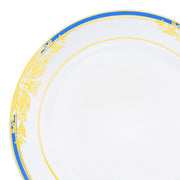 White with Blue and Gold Harmony Rim Plastic Appetizer/Salad Plates (7.5") | Smarty Had A Party