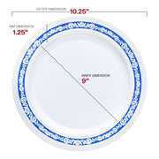 White with Blue and Silver Royal Rim Plastic Dinner Plates (10.25") Dimension | Smarty Had A Party