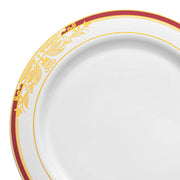 White with Burgundy and Gold Harmony Rim Plastic Appetizer/Salad Plates (7.5") | Smarty Had A Party