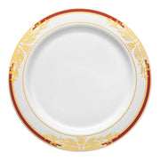 White with Burgundy and Gold Harmony Rim Plastic Dinner Plates (10.25") Secondary | Smarty Had A Party