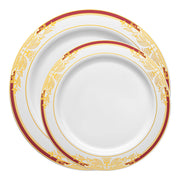 White with Burgundy and Gold Harmony Rim Plastic Dinnerware Value Set Secondary | Smarty Had A Party