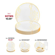 White with Gold Antique Floral Round Disposable Plastic Appetizer/Salad Plates (7.5") SKU | Smarty Had A Party