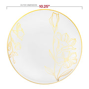 White with Gold Antique Floral Round Disposable Plastic Dinner Plates (10.25") Dimension | Smarty Had A Party