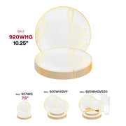 White with Gold Antique Floral Round Disposable Plastic Dinner Plates (10.25") SKU | Smarty Had A Party