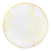 White with Gold Antique Floral Round Disposable Plastic Dinner Plates (10.25") Secondary | Smarty Had A Party