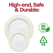 White with Gold Edge Rim Plastic Appetizer/Salad Plates (7.5") BPA | Smarty Had A Party