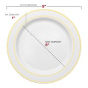 White with Gold Edge Rim Plastic Buffet Plates (9") Dimension | Smarty Had A Party