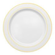 White with Gold Edge Rim Plastic Dinner Plates (10.25 Secondary | Smarty Had A Party
