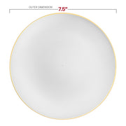 White with Gold Rim Organic Round Disposable Plastic Appetizer/Salad Plates (7.5") Dimension | Smarty Had A Party
