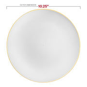White with Gold Rim Organic Round Disposable Plastic Dinner Plates (10.25") Dimension | Smarty Had A Party