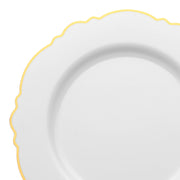 White with Gold Rim Round Blossom Disposable Plastic Appetizer/Salad Plates (7.5") | Smarty Had A Party