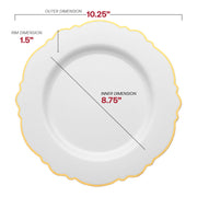 White with Gold Rim Round Blossom Disposable Plastic Dinner Plates (10.25") Dimension | Smary Had A Party