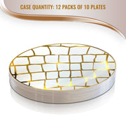 White with Gold Scales Pattern Round Disposable Plastic Dinner Plates (10.25") | Smarty Had A Party