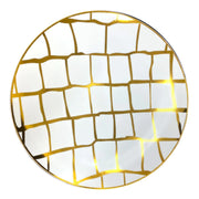 White with Gold Scales Pattern Round Disposable Plastic Dinner Plates (10.25") | Smarty Had A Party