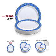 White with Gold Spiral on Blue Rim Plastic Dinner Plates (10.25") SKU | Smarty Had A Party