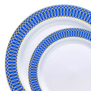 White with Gold Spiral on Blue Rim Plastic Dinnerware Value Set | Smarty Had A Party