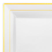 White with Gold Square Edge Rim Plastic Dinner Plates (9.5") | Smarty Had A Party
