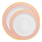 White with Red and Gold Chord Rim Plastic Dinnerware Value Set Secondary | Smarty Had A Party