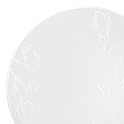 White with Silver Antique Floral Round Disposable Plastic Dinner Plates (10.25") | Smarty Had A Party
