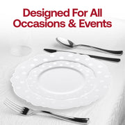 White with Silver Dots Round Blossom Disposable Plastic Dinner Plates (10.25") Lifestyle | Smarty Had A Party