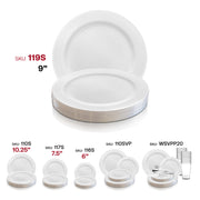 White with Silver Edge Rim Plastic Buffet Plates (9") SKU | Smarty Had A Party