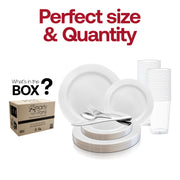White with Silver Edge Rim Plastic Wedding Value Set Quantity | Smarty Had A Party