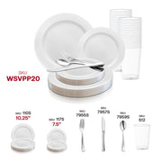 White with Silver Edge Rim Plastic Wedding Value Set BPA SKU | Smarty Had A Party