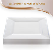 White with Silver Square Edge Rim Plastic Dinner Plates (9.5") Quantity | Smarty Had A Party