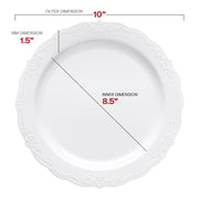 White with Silver Vintage Rim Round Disposable Plastic Dinner Plates (10") Dimension | Smarty Had A Party