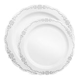 White with Silver Vintage Rim Round Disposable Plastic Dinnerware Value Set Secondary | Smarty Had A Party