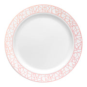 White with Silver and Rose Gold Mosaic Rim Round Plastic Dinner Plates (10.25") Secondary | Smarty Had A Party