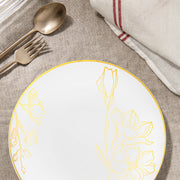 White Dinner Plates with Gold Antique Floral design held roasted entrees at a romantic dinner.