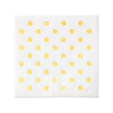 White and gold dot beverage napkins measuring 10" x 10" when unfolded, sized just right for cocktails and snacks