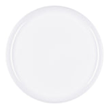 White flat round disposable plastic dinner plates, 10-inch diameter