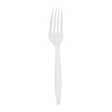 White plastic disposable forks, 7 inches, bulk pack of 1,000, ideal for parties, catering, and everyday use