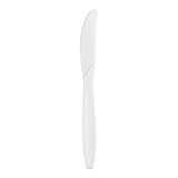 White plastic disposable knives, 7.5-inch length, durable and lightweight, case of 1,000 for events and catering