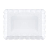 White rectangular plastic serving tray with groove rim, ideal for elegant food presentation at any event