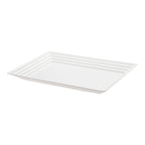 White rectangular plastic serving tray with groove rim, perfect for serving large portions of food at events